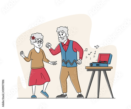 Senior Couple Dancing. Elderly Characters Active Lifestyle, Old Stylish Man and Woman in Loving or Friendly Relations
