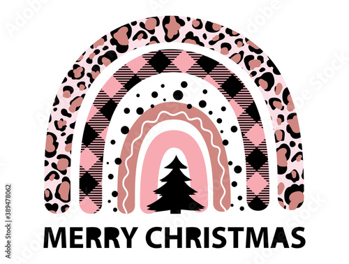 Plaid Christmas tree rainbow winter leopard vector