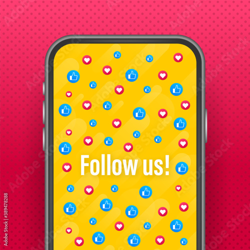Button Follow us on white background. Vector illustration