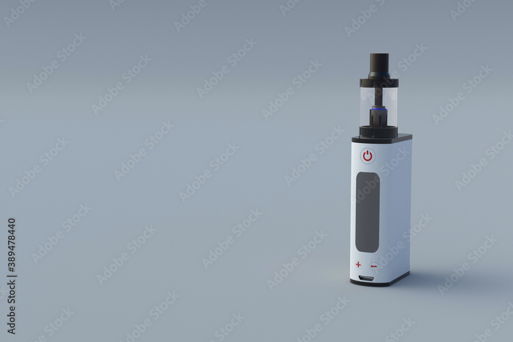 Modern electronic cigarette on gray background. Alternative smoking. To give up smoking. 3d rendering Modern electronic cigarette on gray background. Alternative smoking. To give up smoking. 3d rendering