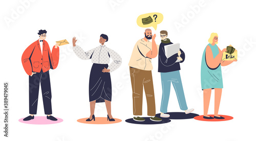 People and corruption concept: cartoon characters giving or rejecting bribes