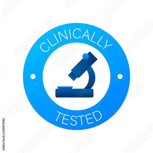 Clinically tested sign. Lab tested sign. Check mark and laboratory flask. Vector stock illustration.