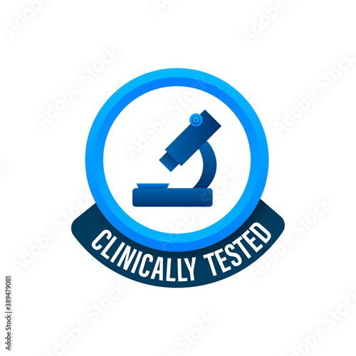 Clinically tested sign. Lab tested sign. Check mark and laboratory flask. Vector stock illustration.