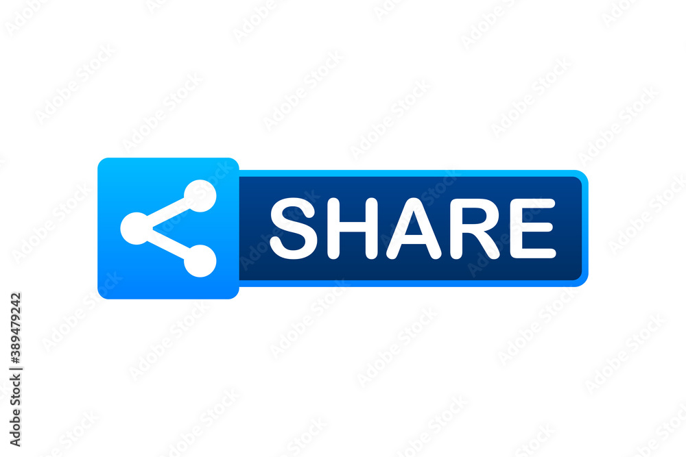 Share button in flat style on blue background. Social media. Vector stock illustration. Share button in flat style on blue background. Social media. Vector stock illustration.