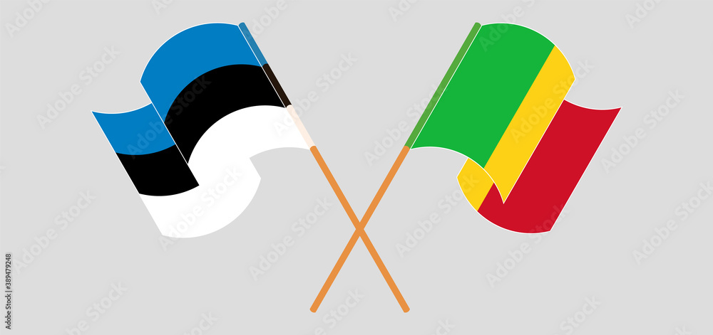 Crossed and waving flags of Mali and Estonia Crossed and waving flags of Mali and Estonia