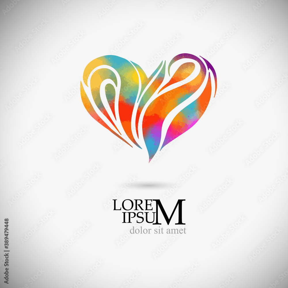 Multicolored beautiful heart. Heart tattoo object. Valentine sign. Design element. Vector illustration.