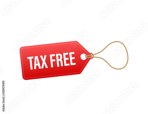 Modern red tax free sign on white background. Vector stock illustration.