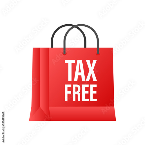 Modern red tax free sign on white background. Vector stock illustration.