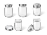 3d realistic cosmetic package jars empty transparent on white background