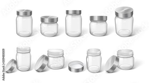 Set of jars open or closed, different sizes. Template packages for food products or cosmetics