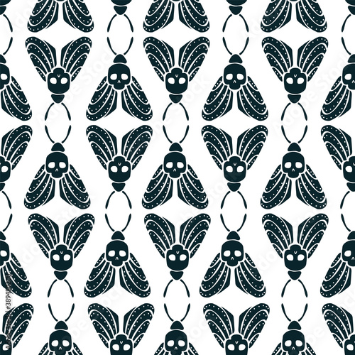 pattern with moths and scull