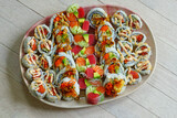 Platter of sushi maki rolls