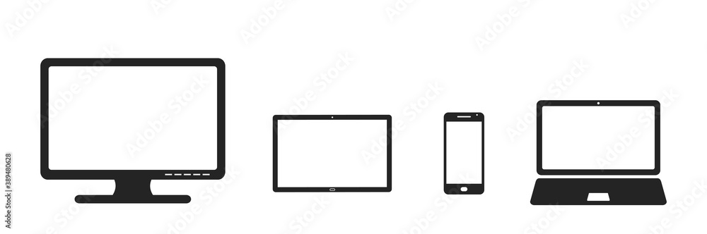 computer devices with screens. templates and mockups of desktop monitor and laptop, mobile phone and tablet computer devices with screens. templates and mockups of desktop monitor and laptop, mobile phone and tablet