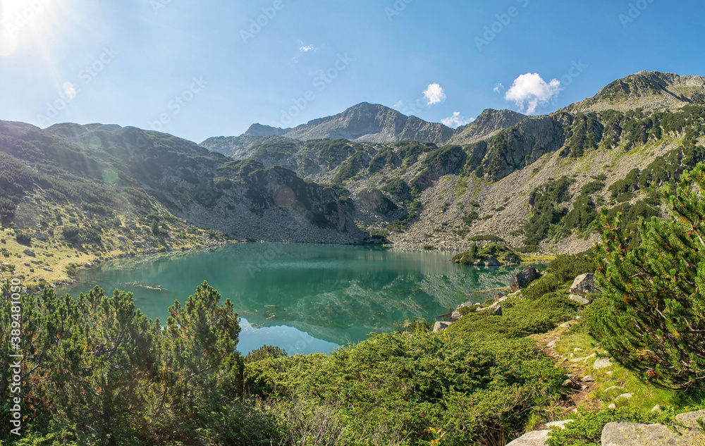 Hiking to Banderitsa lakes, view across the lakes of the Pirin Mountains in Bulgaria with Muratovo, Ribnoto, National Park Pirin