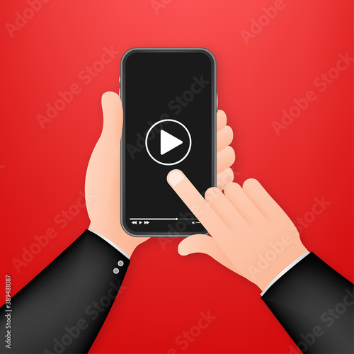 Video smartphone, great design for any purposes. Live video streaming. Web design. Digital device. Vector stock illustration.