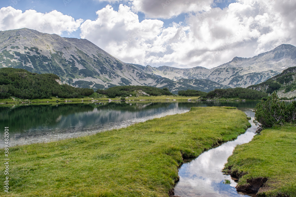 Hiking to Banderitsa lakes, view across the lakes of the Pirin Mountains in Bulgaria with Muratovo, Ribnoto, National Park Pirin