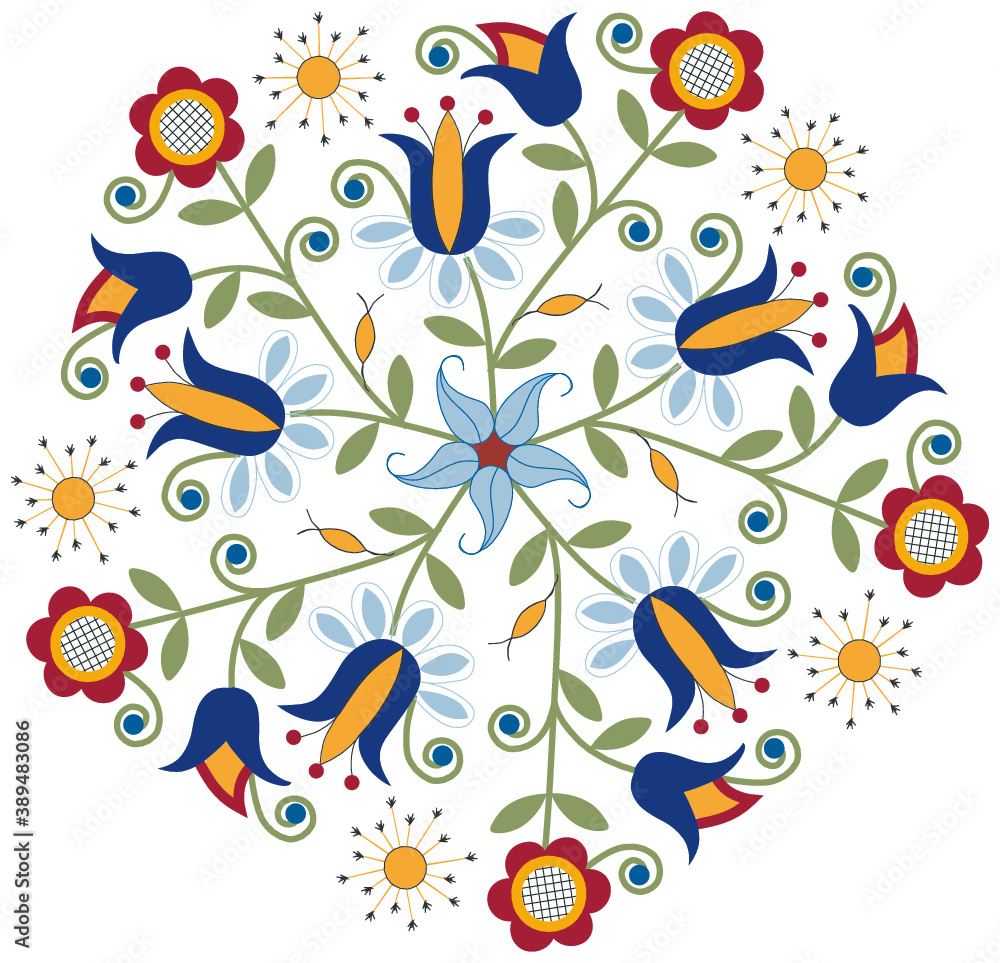 Kashubian Flower folk art design Polish Poland pattern colorful Kaszuby floral