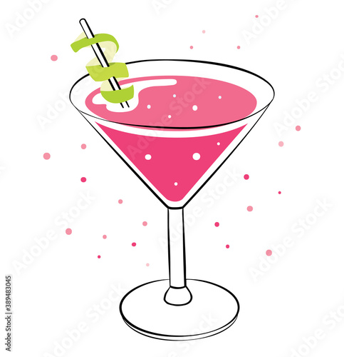 Cosmopolitan pink party cocktail drink - isolated vector illustration 