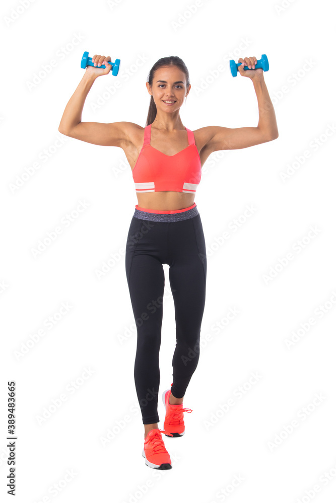 Fitness girl with dumbbells Fitness girl with dumbbells