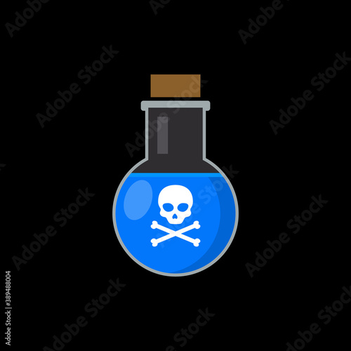 Flat poison bottle icon toxin. Poison silhouette venom chemical drink glass skull caution vector