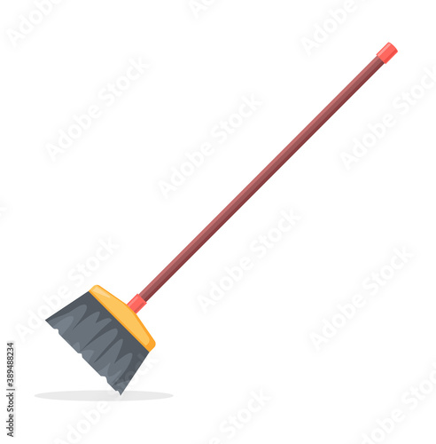 Broom mop sweep cartoon flat icon. Clean tidy dust cleanup vector symbol