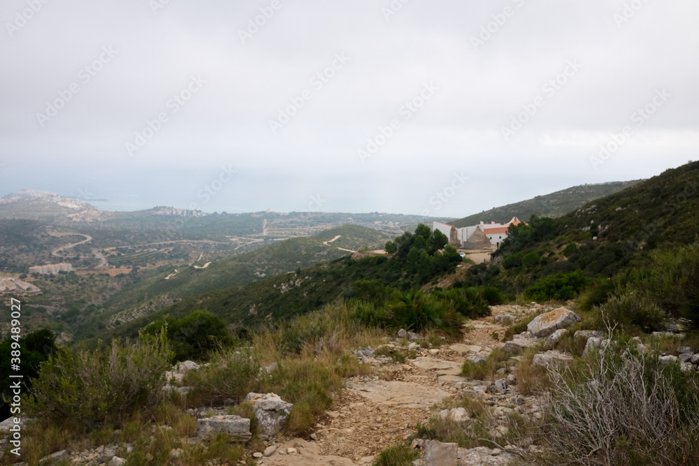 Mountain landscape of the Sierra de Irta in Peñíscola in late summer. Hiking trails for walking