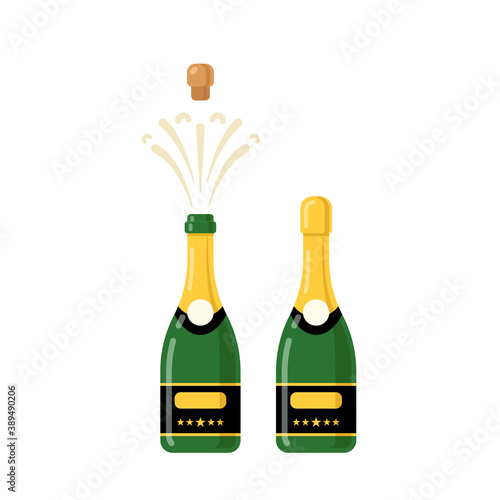 Champagne bottle cartoon vector icon. Wine bottle glass flat alcohol champagne icon