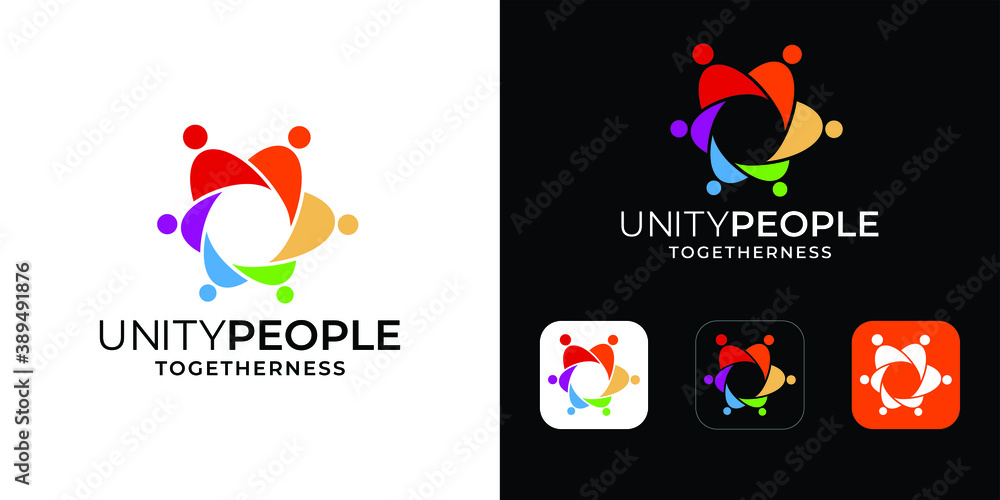 People unity togetherness logo illustration design template