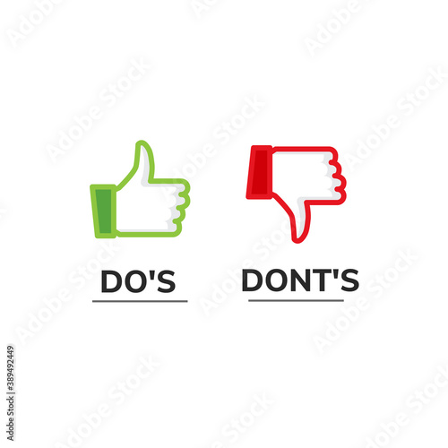 Dos and dont good and bad icon check. Negative positive list, true wrong like anf fail logo