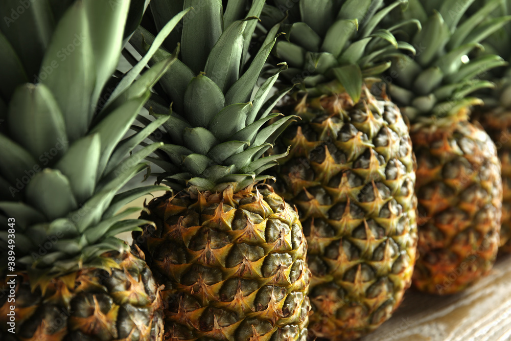 Closeup view of fresh ripe juicy pineapples Closeup view of fresh ripe juicy pineapples