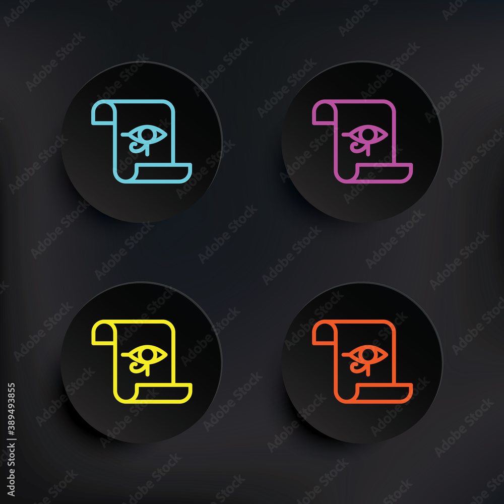 Papyrus dark badge color set icon. Simple thin line, outline vector of mythology icons for ui and ux, website or mobile application on dark gradient background Papyrus dark badge color set icon. Simple thin line, outline vector of mythology icons for ui and ux, website or mobile application on dark gradient background