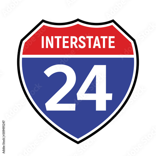 24 route sign icon. Vector road 24 highway interstate american freeway symbol