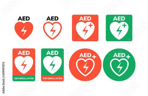 AED symbol icon. Heart first aid defibrillator sign. Automated external device for heart attack logo