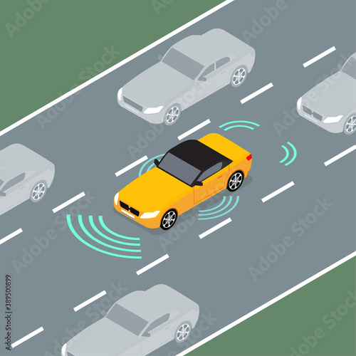 Autonomous car icon drive sensor. Digital autonomous vehicle car self driverless vector smart system