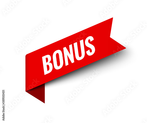 Price tag BONUS button. Offer red ribbon bonus sticker