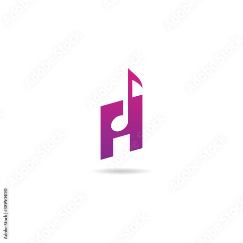 initial h with music logo design icon element template
