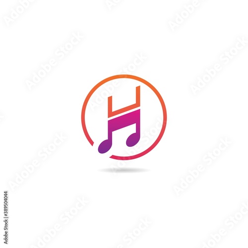 initial h with music logo design icon element template