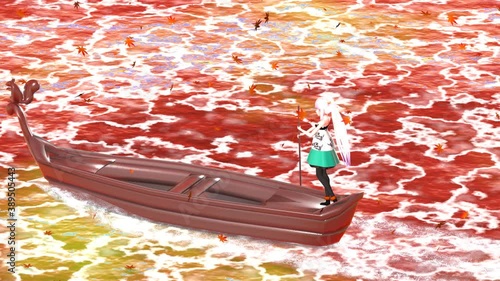 秋と紅葉と海そして少女