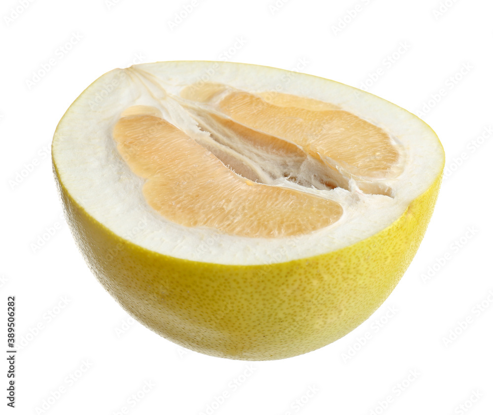 Half of yellow pomelo fruit isolated on white Half of yellow pomelo fruit isolated on white