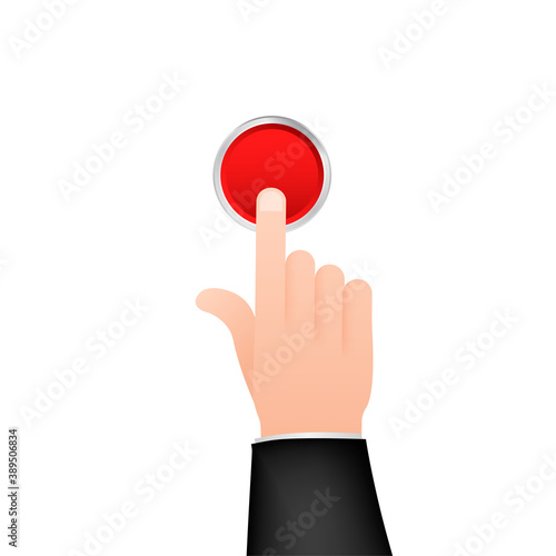 Flat button hand for web design. Push touch screen. Click button. Vector stock illustration.