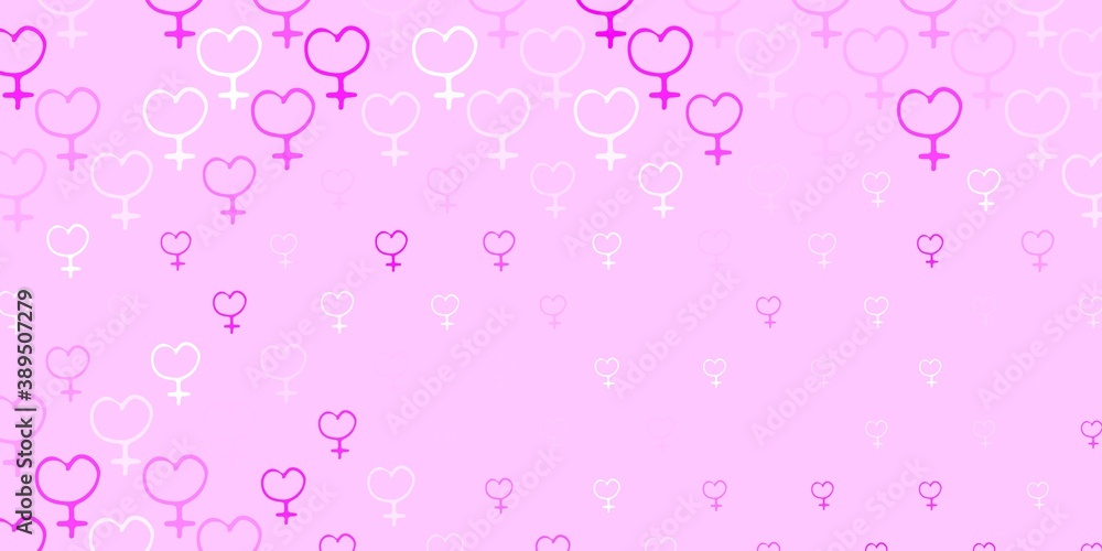 Light Pink vector pattern with feminism elements.