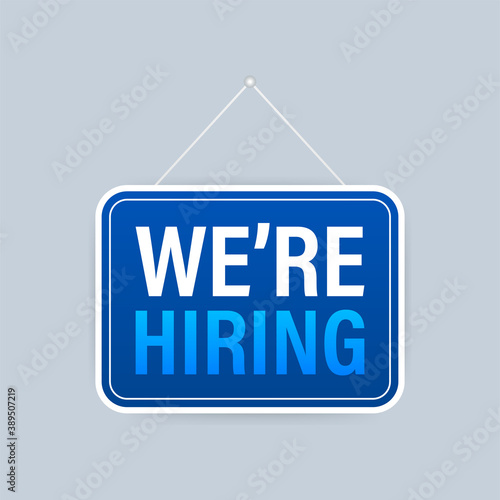 We re Hiring web banner. Megaphone With We are Hiring Speech on green background. Vector illustration.