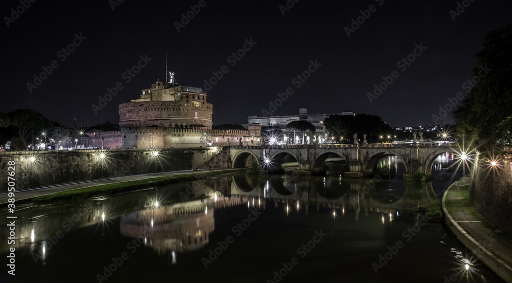 Castel sant angelo castle and tiber river in rome, italy. Panorama shot.