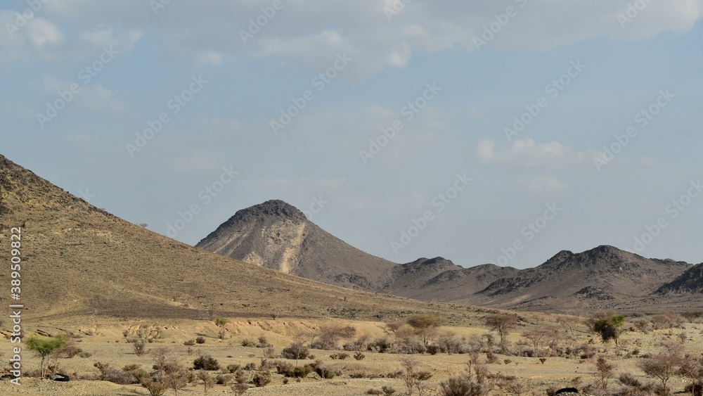 Landscape with mountains in the desert, Saudi Arabia, KSA, between Jeddah and Medina
