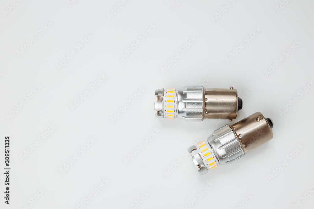 car 12v led bulbs for headlight. isolate on white background car 12v led bulbs for headlight. isolate on white background
