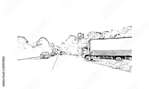 Building view with landmark of Caxias do Sul is a city in Rio Grande do Sul, Southern Brazil. Hand drawn sketch illustration in vector.