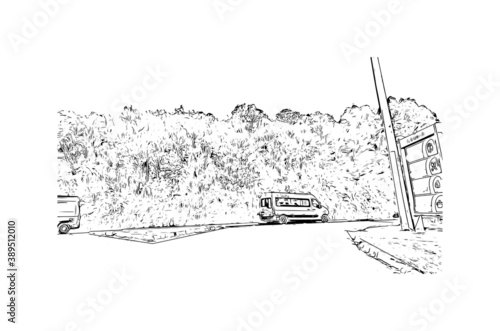 Building view with landmark of Caxias do Sul is a city in Rio Grande do Sul, Southern Brazil. Hand drawn sketch illustration in vector.