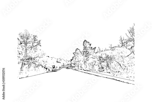 Building view with landmark of Caxias do Sul is a city in Rio Grande do Sul, Southern Brazil. Hand drawn sketch illustration in vector.