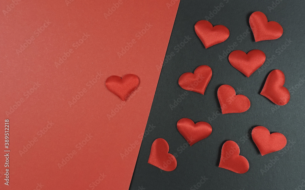 Valentines day concept. Romantic backgound, red hearts on red black background, copy space Valentines day concept. Romantic backgound, red hearts on red black background, copy space