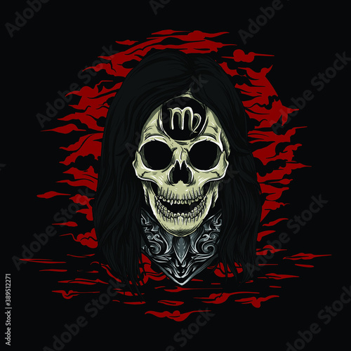 artwork illustration and t-shirt design virgo skull zodiac premium vector